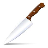 Kitchen knife with wooden handle, for cutting meat products. Isolated, white background. Vector illustration