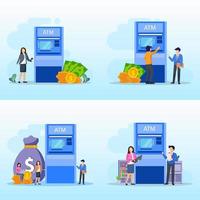 Vector illustration of modern business concept style. The character of the person makes money withdrawals at ATMs, Cash withdrawal from ATMs. Flat vector template Style Suitable for Web Landing Page.