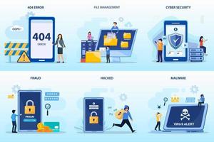 configurar la seguridad informática del paquete. error 404, gestión de archivos, seguridad cibernética, fraude, hackeado, malware vector