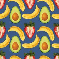 stawberry banana and kiwi art seamless pattern design on blue background vector