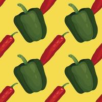 pimiento verde y chile rojo dibujan a mano vegetales sin costuras vector