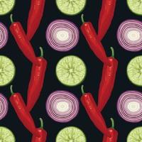 red pepper lemon and onion hand draw vegetable seamless vector