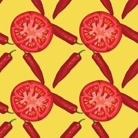 tomato and red chili seamless pattern design vector