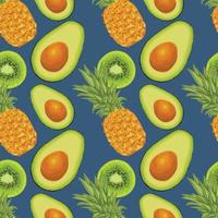 kiwi pineapple and avocado hand draw seamless pattern art design vector