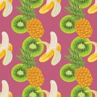 banana pineapple and kiwi seamless pattern design on pink background vector