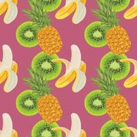 banana pineapple and kiwi seamless pattern design on pink background vector