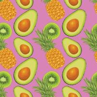 kiwi pineapple and avocado hand draw seamless pattern vector