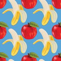hand draw banana and apple seamless pattern design vector