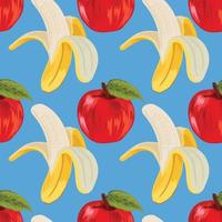 hand draw banana and apple seamless pattern design vector