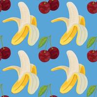 cute hand draw vegetable banana and cherry seamless pattern design vector
