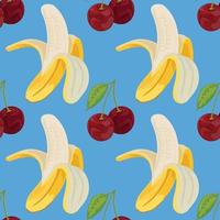 cute hand draw vegetable banana and cherry seamless pattern design vector