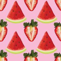 cute fruits stawberry and watermelon pattern design on pink vector