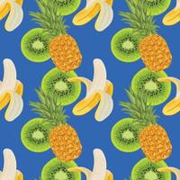 banana pineapple and kiwi seamless pattern design on bule background vector