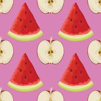cute apple and watermelon seamless pattern design vector