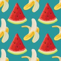 water melon and cut banana pattern pink background design vector