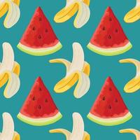 water melon and cut banana pattern pink background design vector