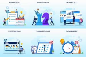 The finance or business profession make financial operations. Business plan, business strategy, seo analytics, seo optimization, planning schedule, time management. vector