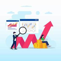 Modern flat design of Investing in the Stock Market. People trading stock online. Flat Style vector template suitable for Web Landing Page, Background.