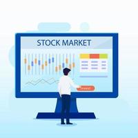 Modern flat design of Investing in the Stock Market. People trading stock online. Flat Style vector template suitable for Web Landing Page, Background.