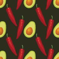 red chili and avocado seamless pattern art design vector