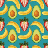 stawberry banana and kiwi art seamless pattern design on green background vector