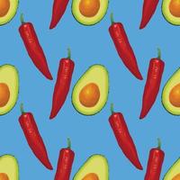 diseño de patrones sin fisuras de arte de chile rojo y aguacate vector