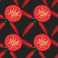 tomato and red chili seamless pattern design on black background vector