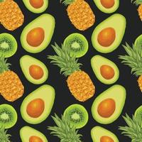 kiwi pineapple and avocado hand draw seamless pattern design vector