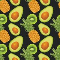 kiwi pineapple and avocado hand draw seamless pattern design vector