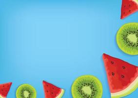 fresh fruit and vegetable on blue background vector