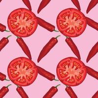 tomato and red chili seamless pattern design on pink background vector