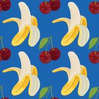 hand draw vegetable  banana and cherry cute seamless pattern design vector