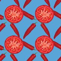 tomato and red chili seamless pattern design on blue background vector