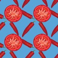 tomato and red chili seamless pattern design on blue background vector