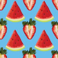 cute fruits stawberry and watermelon pattern design on bule vector