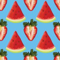 cute fruits stawberry and watermelon pattern design on bule vector