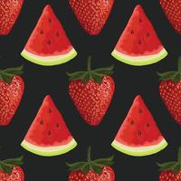 cute stawberry and watermelon pattern art wallpaper design vector