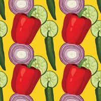 red peper lemon and chili seamless pattern design on yellow background vector