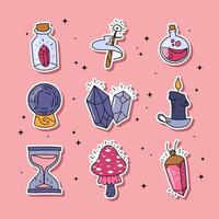 Set of Hand Drawn Magical Elements Stickers vector