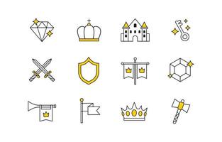 conjunto de iconos de arte de línea medieval