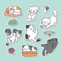 colección de lindas pegatinas de gatos dibujadas a mano vector