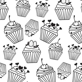 sin fisuras con estilo cupcakes.doodle. sin fisuras con muffins en doodle style.vector ilustración. vector