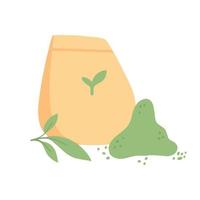 Paper packaging with green tea. Matcha package. Vector illustration. Natural matcha tea.
