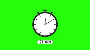 Animation timer 15 minutes - stopwatch icon Motion graphics on green screen video