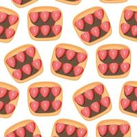 Pattern with a sandwich with chocolate spread and strawberries. Seamless pattern with chocolate toast. Vector illustration.