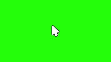 puntero flecha cursor haciendo clic. animación de iconos de tecnología e Internet en el fondo de pantalla verde. símbolo de clic de ratón con chispa en pantalla verde video