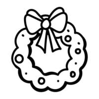 Floral Christmas wreath doodle icon vector