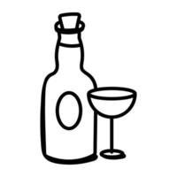 A wine with a glass, doodle icon vector