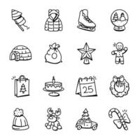 Set of Christmas Doodle Icons vector