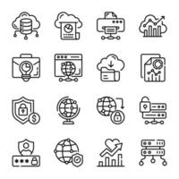 paquete de iconos de línea de alojamiento en la nube vector